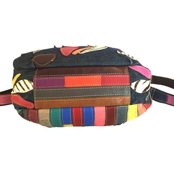 AmeriLeather Flower Patchwork Colorful Design Shoulder Bag Adjustable Strap - Picture 3 of 10